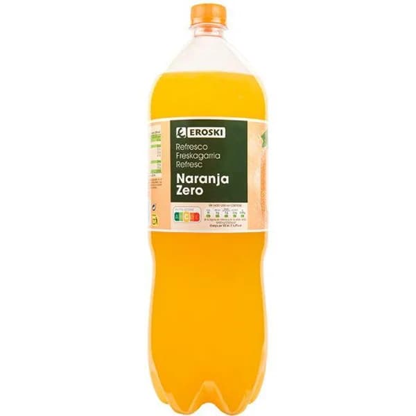 Refresco de naranja Zero EROSKI, botella 2 litros - 1 ud - Imagen del producto en Findit