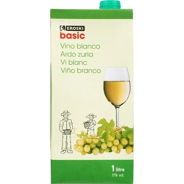 Vino Blanco EROSKI basic, brik 1 litro - 1 l - Imagen del producto en Findit