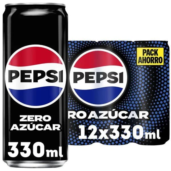 Refresco de cola sin azúcar PEPSI ZERO, pack 12x33 cl - 3.96 l - Imagen del producto en Findit
