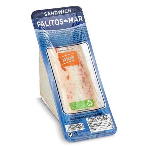 Sándwich con palitos de mar bandeja 150 g - 0.15 kg - Imagen del producto en Findit