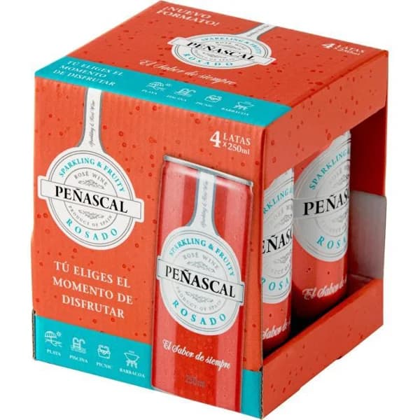Vino Rosado de aguja PEÑASCAL, pack lata 4x25 cl - 1 l - Imagen del producto en Findit