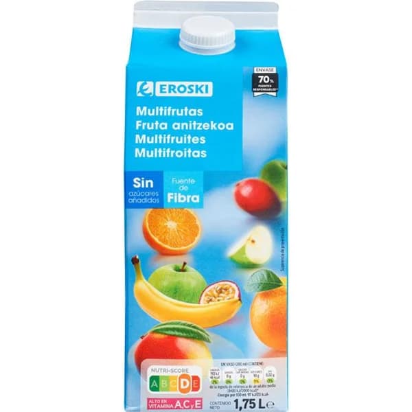Bebida multifrutas sin azúcar EROSKI, brik 1,75 litros - 1.75 l - Imagen del producto en Findit