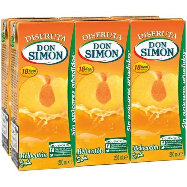 Disfruta de melocotón sin azúcar DON SIMON, pack 6x20 cl - 1 ud - Imagen del producto en Findit