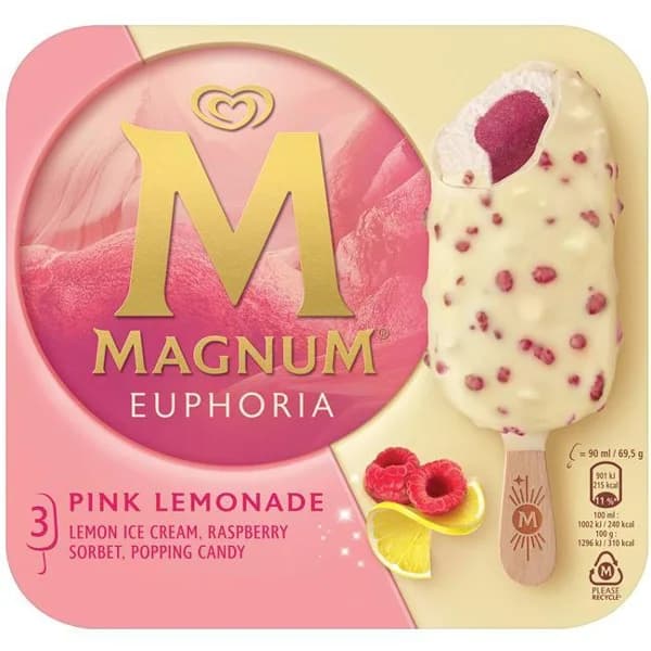 Helado Euphoria Pink Limonade MAGNUM, pack 3x90 ml - 0.27 l - Imagen del producto en Findit