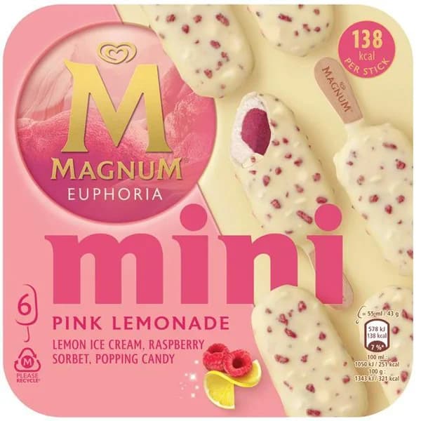 Helado Euphoria Pink Limonade mini MAGNUM, pack 6x55 ml - 0.33 l - Imagen del producto en Findit