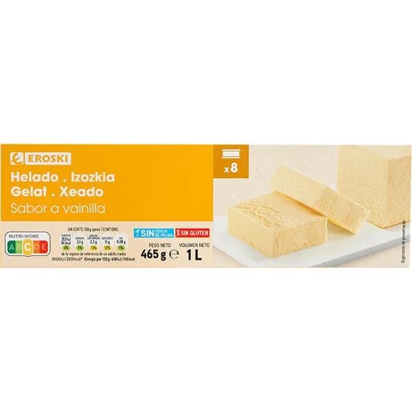 Helado corte de vainilla EROSKI, bloque 1 litro - 1 l - Imagen del producto en Findit