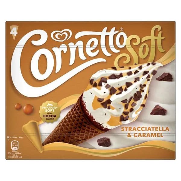 Cornetto soft stracciatella CORNETTO,  4 uds, caja 324 g - 1 ud - Imagen del producto en Findit