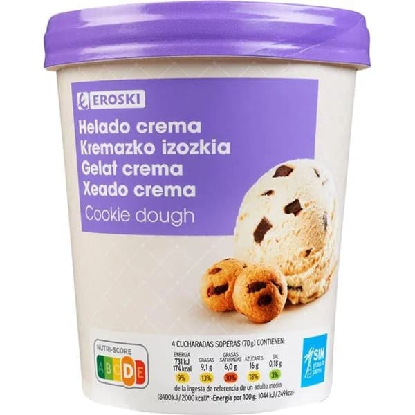 Helado cookie dough EROSKI, tarrina 500 ml - 0.5 l - Imagen del producto en Findit