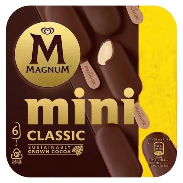 Helado mini classic MAGNUM, 6 uds, caja 249 g - 0.25 kg - Imagen del producto en Findit