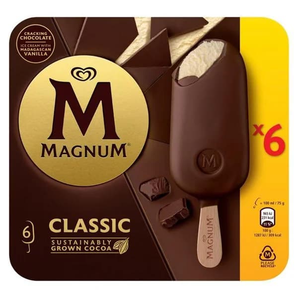Helado classic MAGNUM, 6 uds, caja 450 g - 0.45 kg - Imagen del producto en Findit