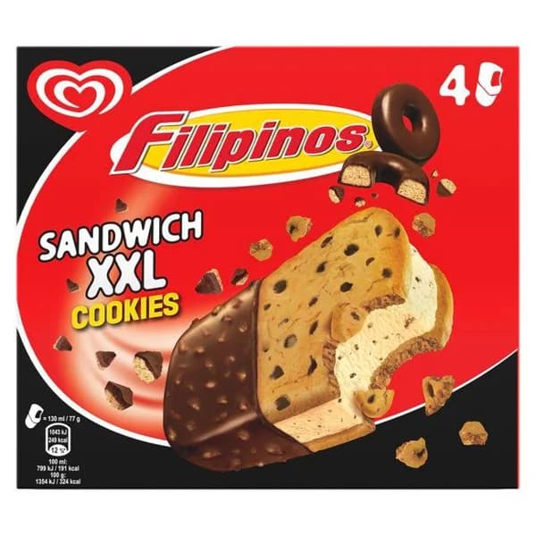 Sandwich cookie XXL FILIPINOS,  4 uds, caja 308 g - 0.31 kg - Imagen del producto en Findit