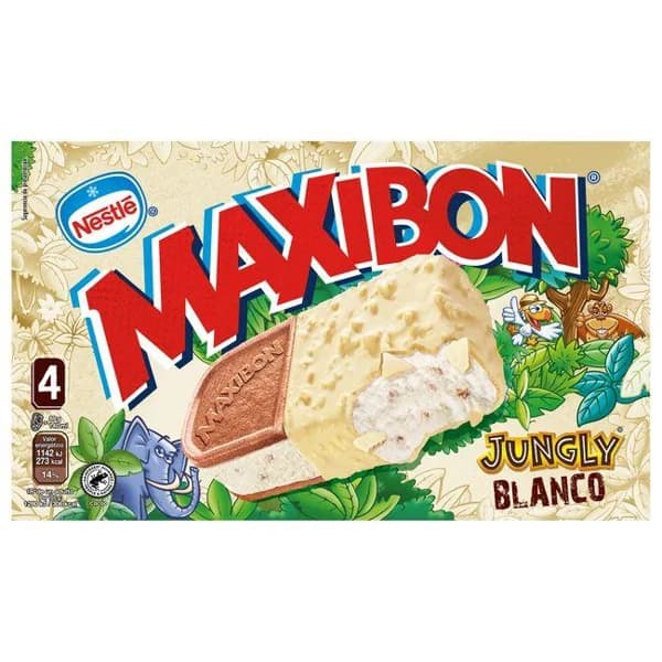 Helado Jungly chocolate blanco MAXIBON, 4 uds, caja 356 g - 0.36 kg - Imagen del producto en Findit