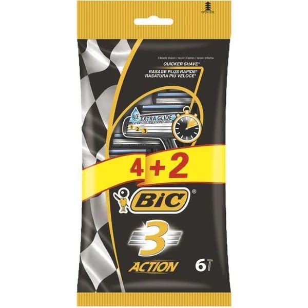 Maquinilla desechable BIC 3 Action, pack 4+2 uds. - 1 ud - Imagen del producto en Findit