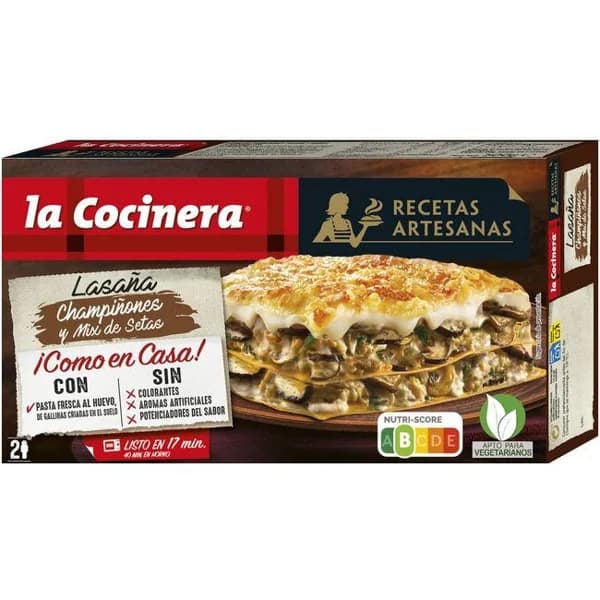 Lasaña de champiñones y mix de setas LA COCINERA, caja 500 g - 0.5 kg - Imagen del producto en Findit