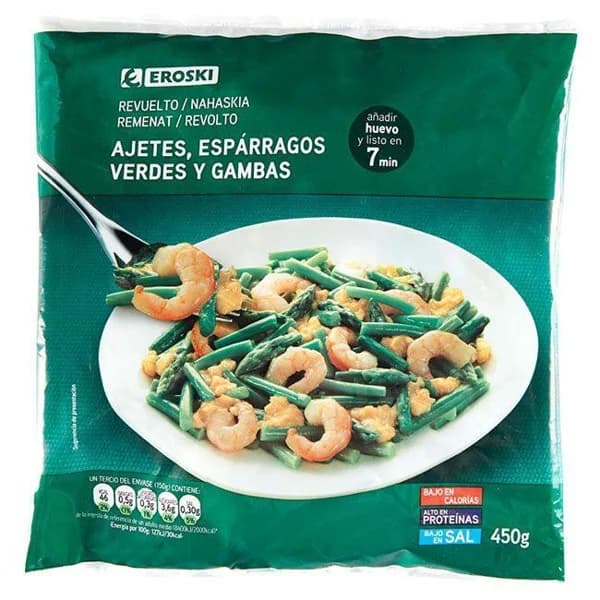 Revuelto de ajetes trigueros-gambas EROSKI, bolsa 450 g - 0.45 kg - Imagen del producto en Findit