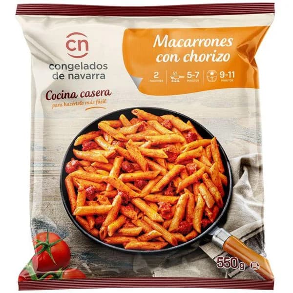 Macarrones con chorizo CONGELADOS DE NAVARRA, bolsa 550 g - 0.55 kg - Imagen del producto en Findit
