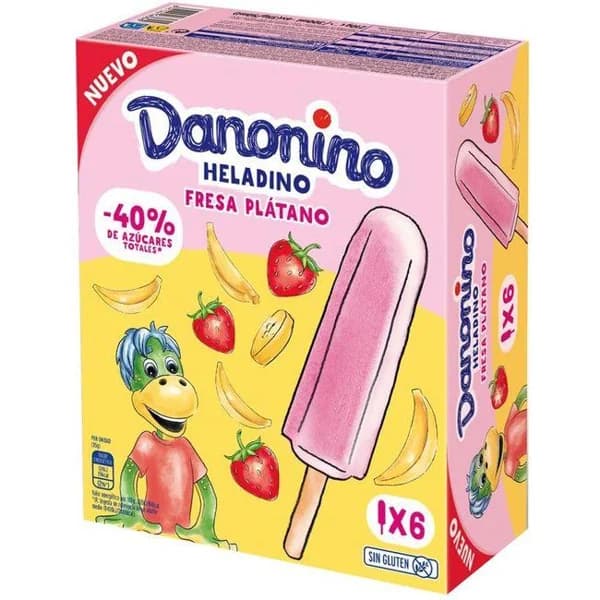 Polo Danonino de fresa y plátano DANONINO, 6 uds, caja 210 g - 0.21 kg - Imagen del producto en Findit