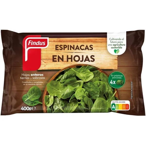 Espinacas en hojas FINDUS, bolsa 400 g - 0.4 kg - Imagen del producto en Findit