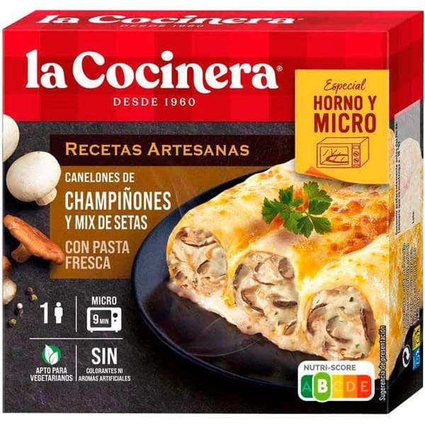 Canelones de champiñones y mix de setas LA COCINERA, caja 280 g - 0.28 kg - Imagen del producto en Findit