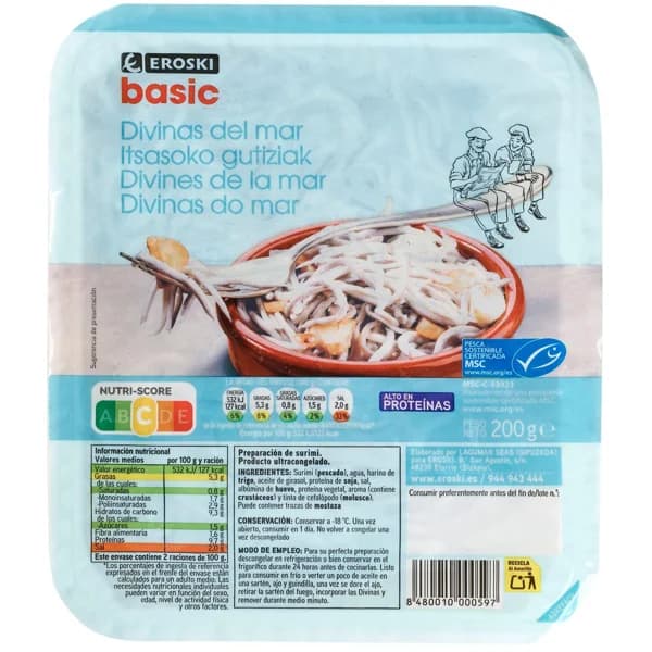 Divinas del mar EROSKI BASIC, bandeja 200 g - 0.2 kg - Imagen del producto en Findit