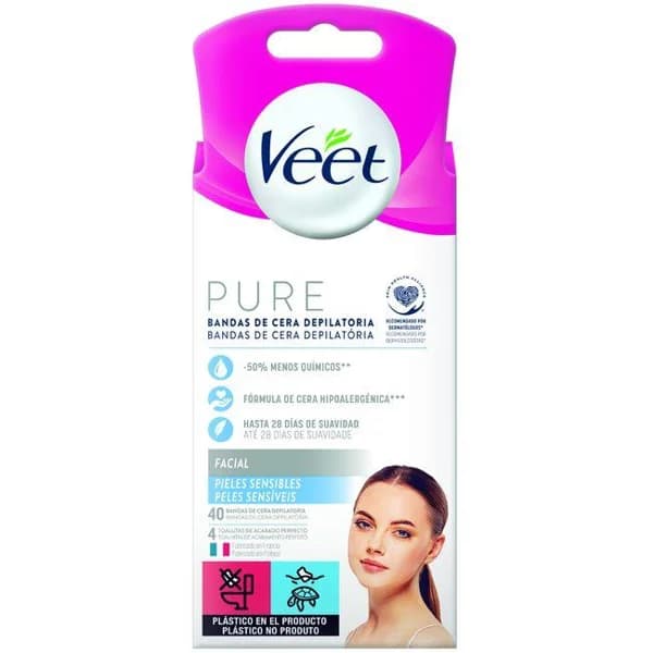 Bandas depilatorias zona facial VEET PURE, caja 40 uds - 40 ud - Imagen del producto en Findit