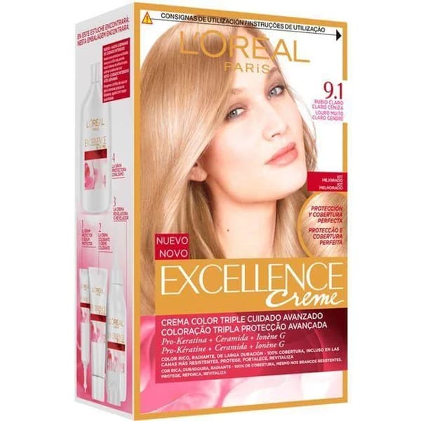 Tinte rubio claro claro ceniza N.9.1 EXCELLENCE, caja 1 ud - 1 ud - Imagen del producto en Findit