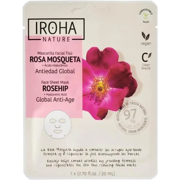 Mascarilla facial tisú rosa mosqueta IROHA NATURE, 1 ud - 1 ud - Imagen del producto en Findit