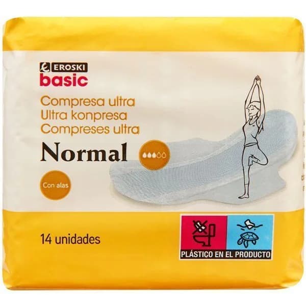 Compresa ultra alas normal EROSKI basic, paquete 14 uds. - 1 ud - Imagen del producto en Findit