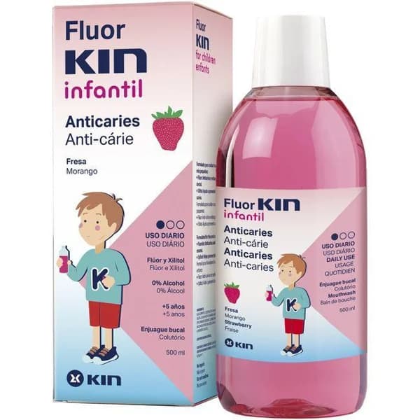 Enjugue bucal infantil de fresa KIN, botella 500 ml - 0.5 l - Imagen del producto en Findit