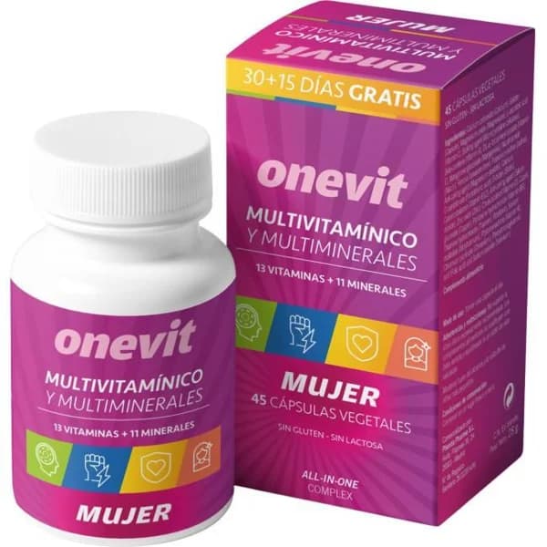 Multivitamínico vegetal para mujer ONEVIT, bote 30+15 cápsulas - 15 ud - Imagen del producto en Findit