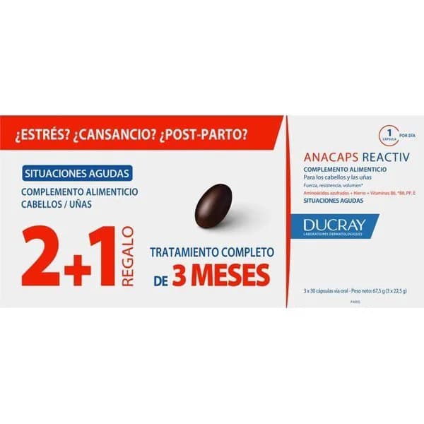 Anacaps reactive trio tratamiento 3 meses DUCRAY, caja 90 unid. - 1 ud - Imagen del producto en Findit