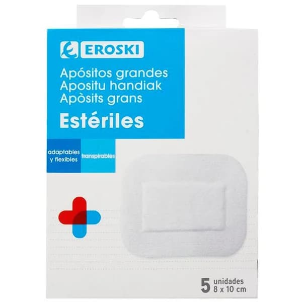 Apositos adhesivos estériles grande 8x10cm EROSKI, caja 5 uds - 5 ud - Imagen del producto en Findit