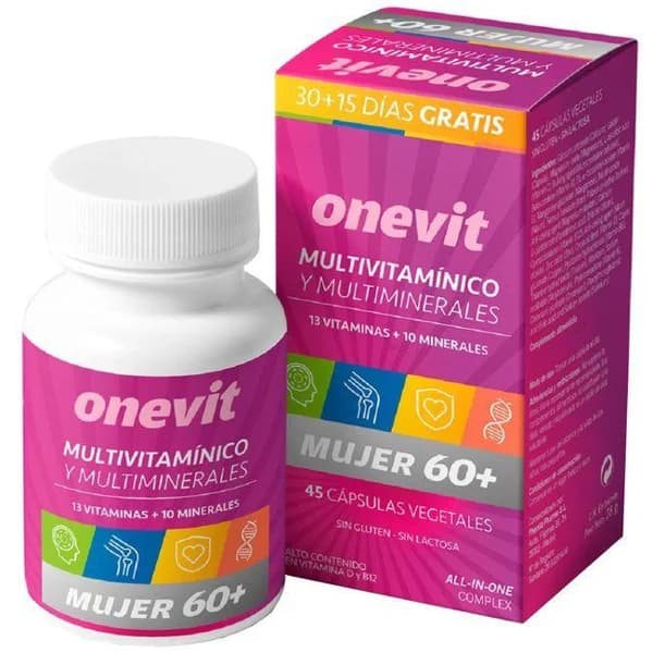 Multivitaminico para mujer +60 años ONEVIT, bote 30+15 cápsulas - 15 ud - Imagen del producto en Findit