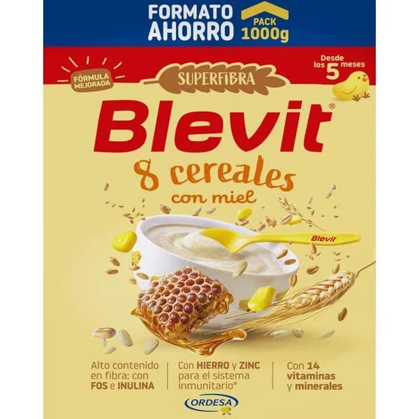 Papilla superfibra 8 cereales con miel BLEVIT, caja 1000 g - 1 kg - Imagen del producto en Findit