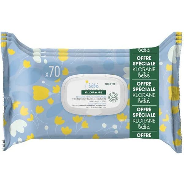 Toallitas infantiles limpiadoras suaves KLORANE, pack 3x70 uds - 210 ud - Imagen del producto en Findit