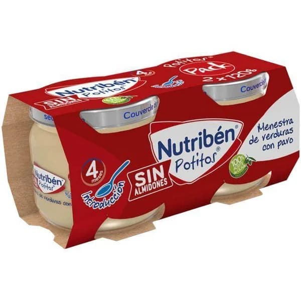 Potito menestra de verduras con pavo NUTRIBEN, pack 2x120 g - 0.24 kg - Imagen del producto en Findit