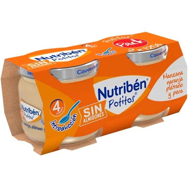 Potito de manz.-naranja-plátano-melocotón NUTRIBEN, pack 2x120 g - 0.24 kg - Imagen del producto en Findit