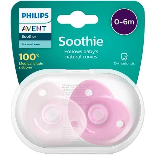 Chupete niña soothie 100% silicona 0-6 meses AVENT, pack 2 uds - 2 ud - Imagen del producto en Findit