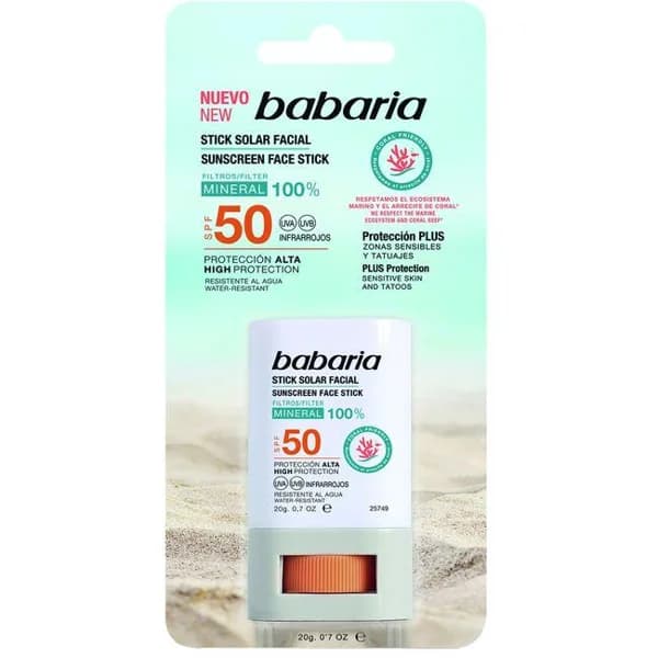 Stick solar facial zonas sensibles SPF50 BABARIA, stick 20 g - 0.02 kg - Imagen del producto en Findit