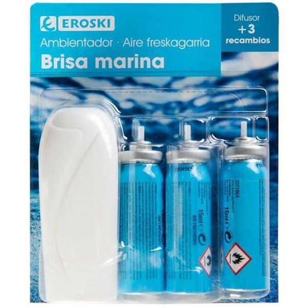 Ambientador minispray marino EROSKI, aparato + 3 recambios - 3 ud - Imagen del producto en Findit