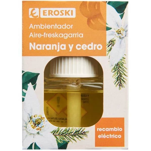 Ambientador eléctrico de naranja y cedro EROSKI, recambio 1 ud - 1 ud - Imagen del producto en Findit
