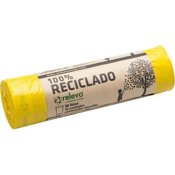 Bolsa basura 100% recicable amarilla 30 l RELEVO, paquete 15 uds - 15 ud - Imagen del producto en Findit