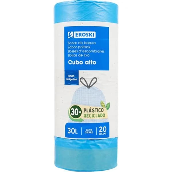 Bolsa de basura cubo alto 30 l. EROSKI, pack 20 uds - 20 ud - Imagen del producto en Findit