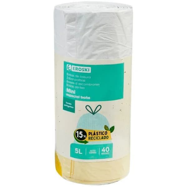 Bolsa de basura para baño 5 l. EROSKI, paquete 40 uds - 40 ud - Imagen del producto en Findit