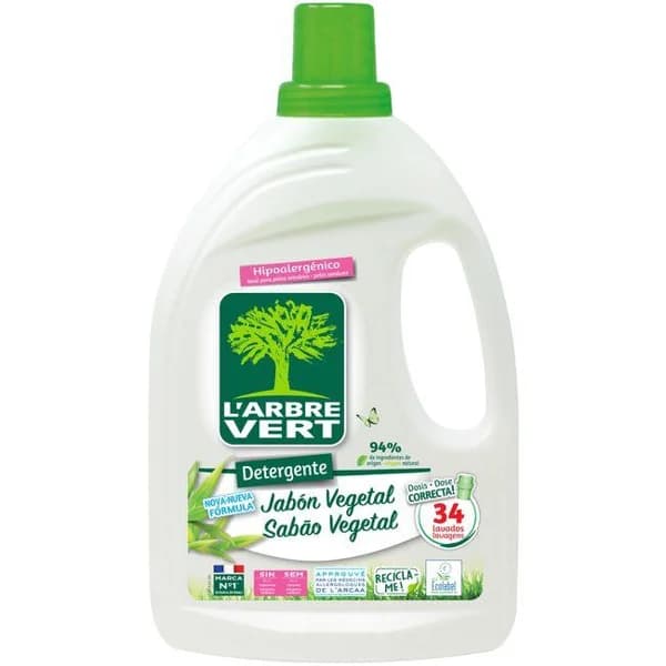 Detergente gel eco piel sensible L'ARBRE VERT, garrafa 34 dosis - 34 ud - Imagen del producto en Findit