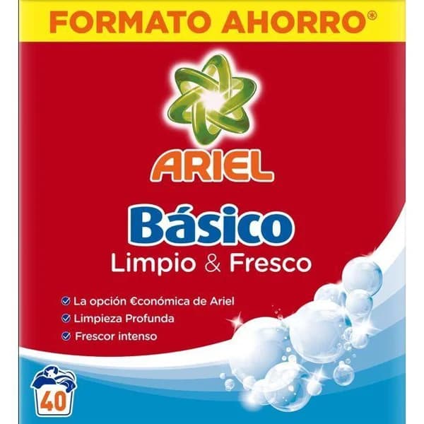 Detergente en polvo ARIEL BÁSICO, maleta 40 dosi - 40 ud - Imagen del producto en Findit