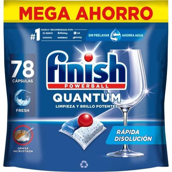 Lavavajillas máquina FINISH QUANTUM, bolsa 78 dosis - 1 ud - Imagen del producto en Findit