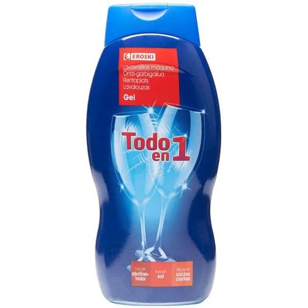 Gel vajillas máquina EROSKI TODO EN 1, botella 650 ml - 0.65 l - Imagen del producto en Findit