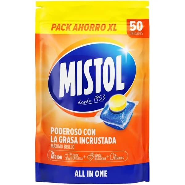 Lavavajillas máquina en pastillas MISTOL, bolsa 50 dosis - 50 ud - Imagen del producto en Findit