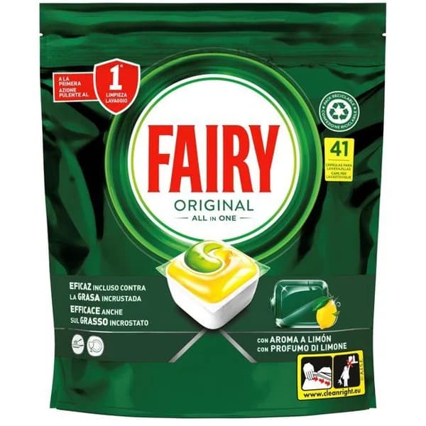Lavavajillas a máquina Original limón FAIRY, bolsa 41 dosis - 41 ud - Imagen del producto en Findit